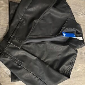 adidas Black Faux Leather Track Bomber Jacket